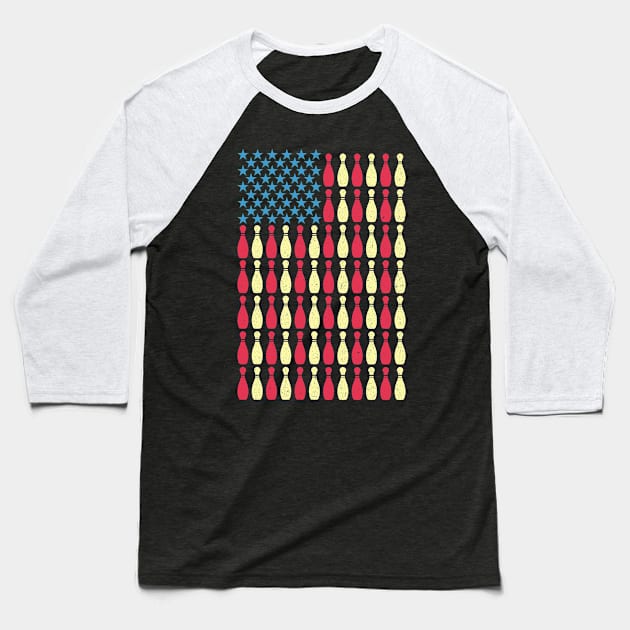 Patriotic Bowling US Flag Gift Baseball T-Shirt by Teewyld